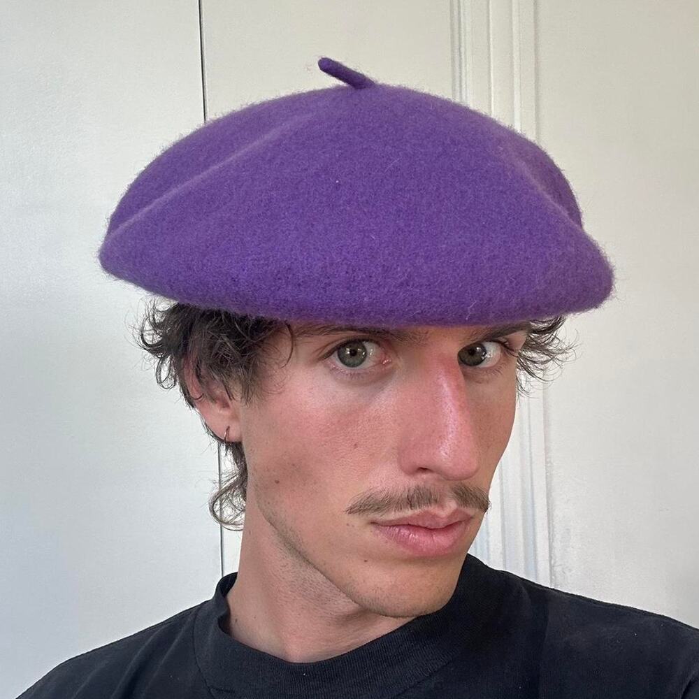 Vintage Purple Wool Basic Weird Beret Knit French Hat Cap